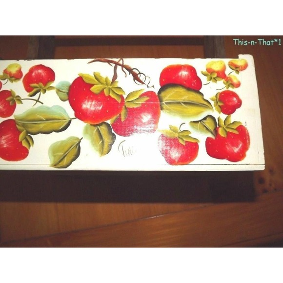 Hand Painted Strawberries Wood Caddy Box Garden Primitive Country Style Divided - Picture 6 of 8